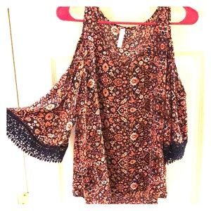 Floral top with peek-a-boo shoulders